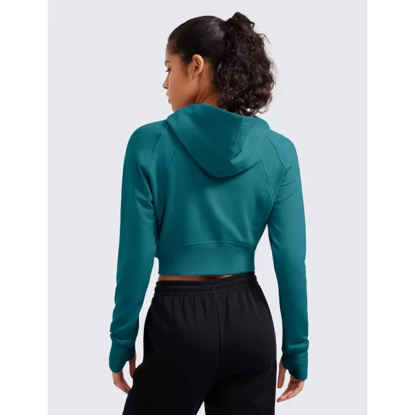 CRZ YOGA Womens Fleece Zip Up Cropped Hoodie Workout Jacket Athletic Casual Long Sleeve Sweatshirts with Thumb HolesGreen Jade