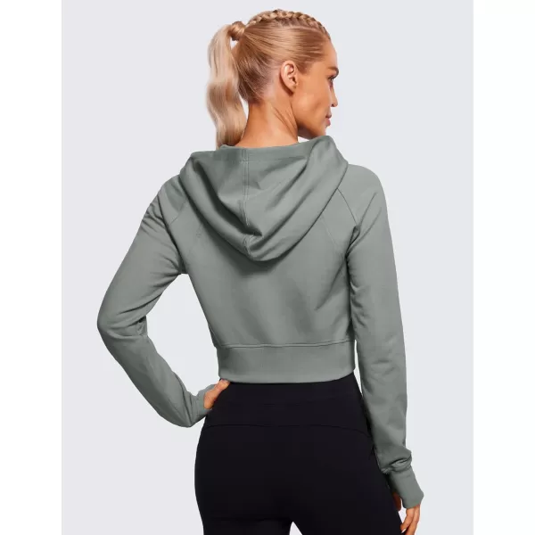 CRZ YOGA Womens Fleece Zip Up Cropped Hoodie Workout Jacket Athletic Casual Long Sleeve Sweatshirts with Thumb HolesGrey Sage