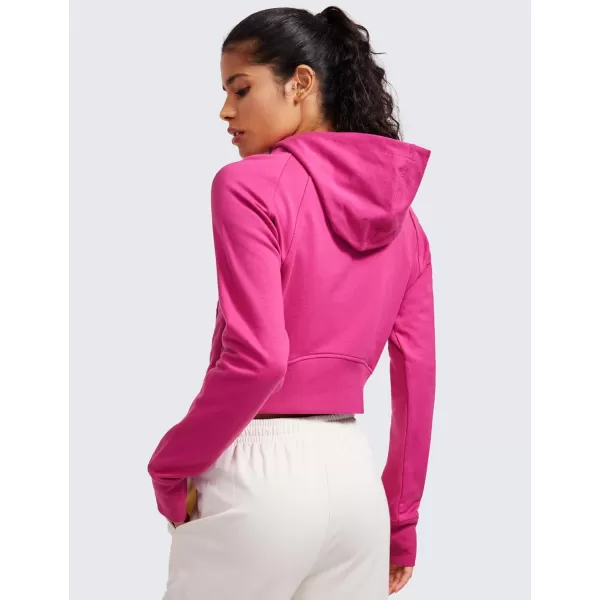 CRZ YOGA Womens Fleece Zip Up Cropped Hoodie Workout Jacket Athletic Casual Long Sleeve Sweatshirts with Thumb HolesHibiscus Purple