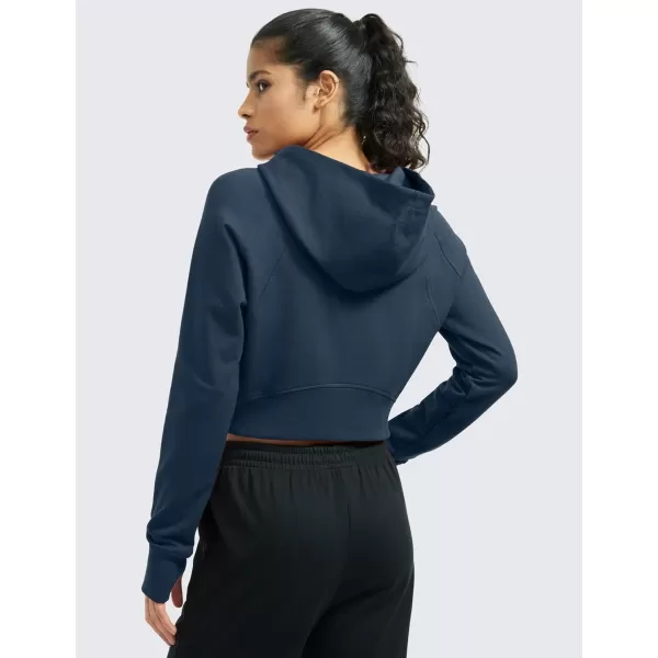 CRZ YOGA Womens Fleece Zip Up Cropped Hoodie Workout Jacket Athletic Casual Long Sleeve Sweatshirts with Thumb HolesInk Blue