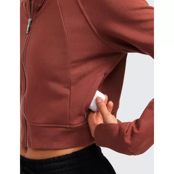 CRZ YOGA Womens Fleece Zip Up Cropped Hoodie Workout Jacket Athletic Casual Long Sleeve Sweatshirts with Thumb HolesJujube Brown