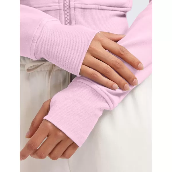 CRZ YOGA Womens Fleece Zip Up Cropped Hoodie Workout Jacket Athletic Casual Long Sleeve Sweatshirts with Thumb HolesPink Peony