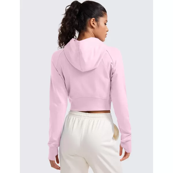 CRZ YOGA Womens Fleece Zip Up Cropped Hoodie Workout Jacket Athletic Casual Long Sleeve Sweatshirts with Thumb HolesPink Peony