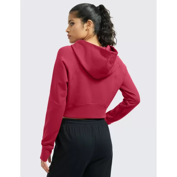 CRZ YOGA Womens Fleece Zip Up Cropped Hoodie Workout Jacket Athletic Casual Long Sleeve Sweatshirts with Thumb HolesPomegranate