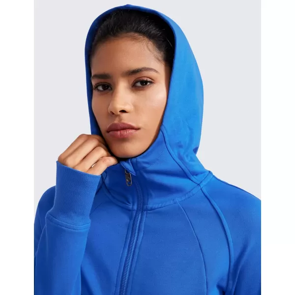 CRZ YOGA Womens Fleece Zip Up Cropped Hoodie Workout Jacket Athletic Casual Long Sleeve Sweatshirts with Thumb HolesSparkle Blue