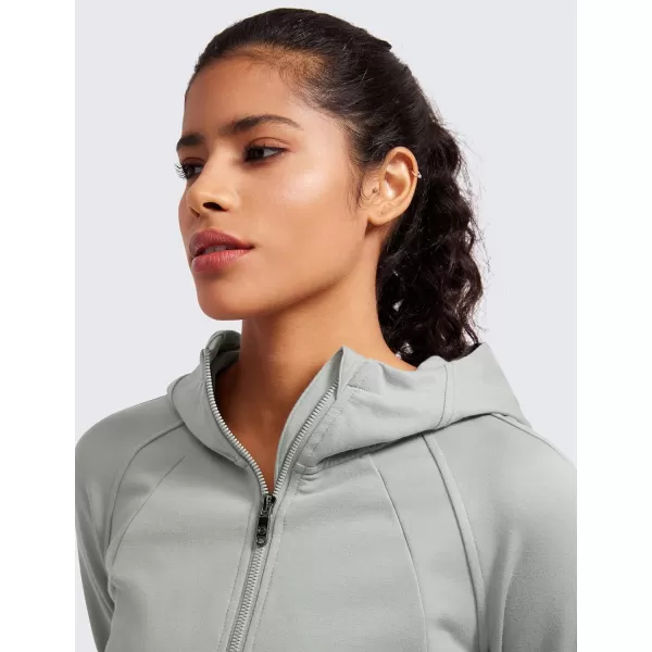 CRZ YOGA Womens Fleece Zip Up Cropped Hoodie Workout Jacket Athletic Casual Long Sleeve Sweatshirts with Thumb HolesSterling