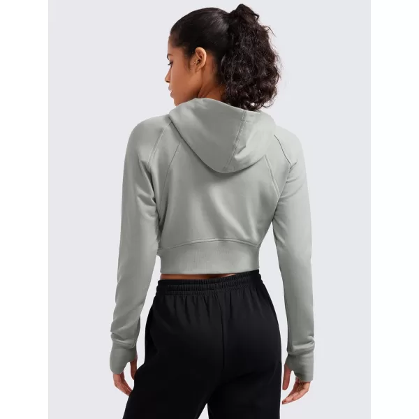 CRZ YOGA Womens Fleece Zip Up Cropped Hoodie Workout Jacket Athletic Casual Long Sleeve Sweatshirts with Thumb HolesSterling