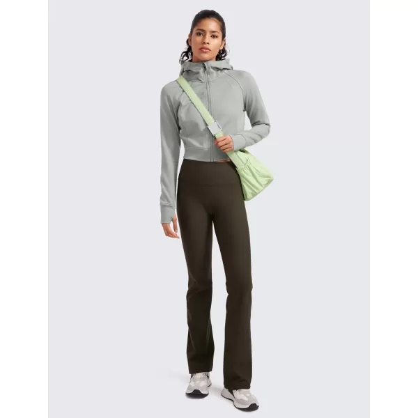 CRZ YOGA Womens Fleece Zip Up Cropped Hoodie Workout Jacket Athletic Casual Long Sleeve Sweatshirts with Thumb HolesSterling