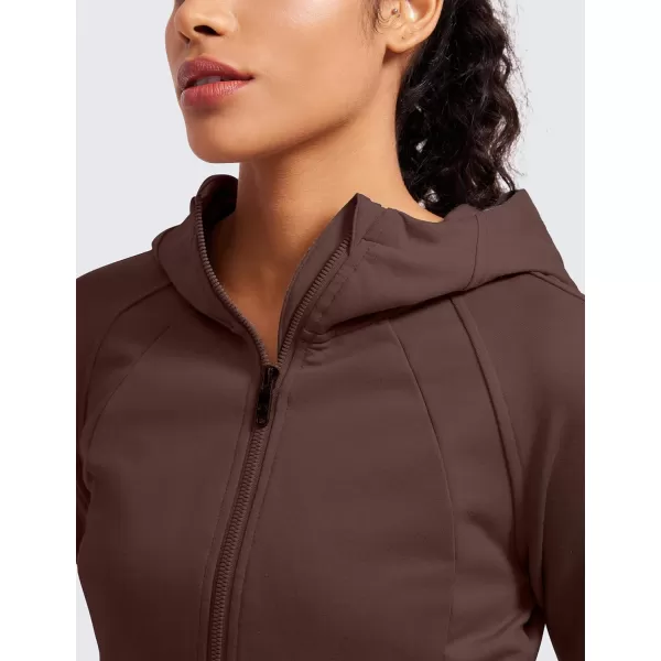 CRZ YOGA Womens Fleece Zip Up Cropped Hoodie Workout Jacket Athletic Casual Long Sleeve Sweatshirts with Thumb HolesTaupe