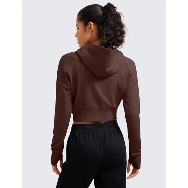 CRZ YOGA Womens Fleece Zip Up Cropped Hoodie Workout Jacket Athletic Casual Long Sleeve Sweatshirts with Thumb HolesTaupe