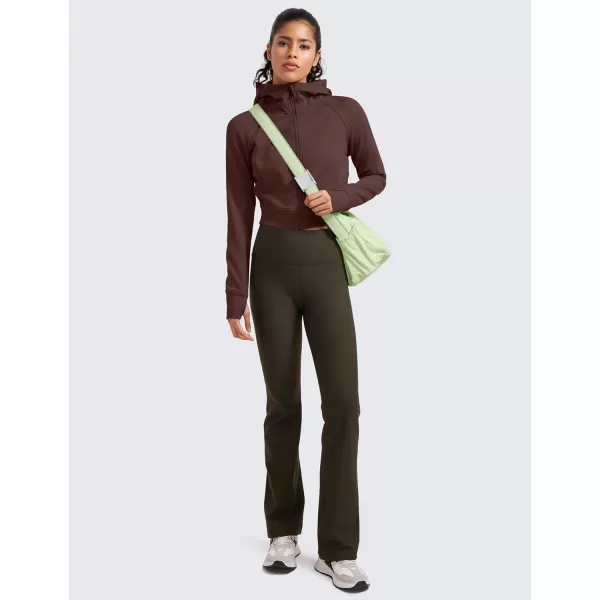 CRZ YOGA Womens Fleece Zip Up Cropped Hoodie Workout Jacket Athletic Casual Long Sleeve Sweatshirts with Thumb HolesTaupe