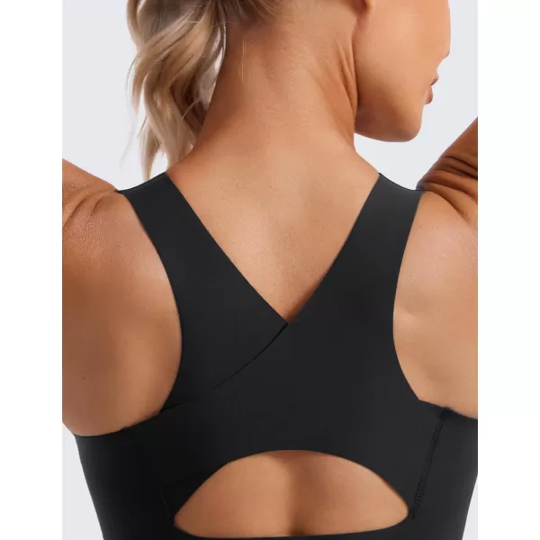 CRZ YOGA Womens Flex Sculpt Racerback Sports Bra  U Neck Medium Impact Padded Wireless Workout Bra Gym Crop TopBlack