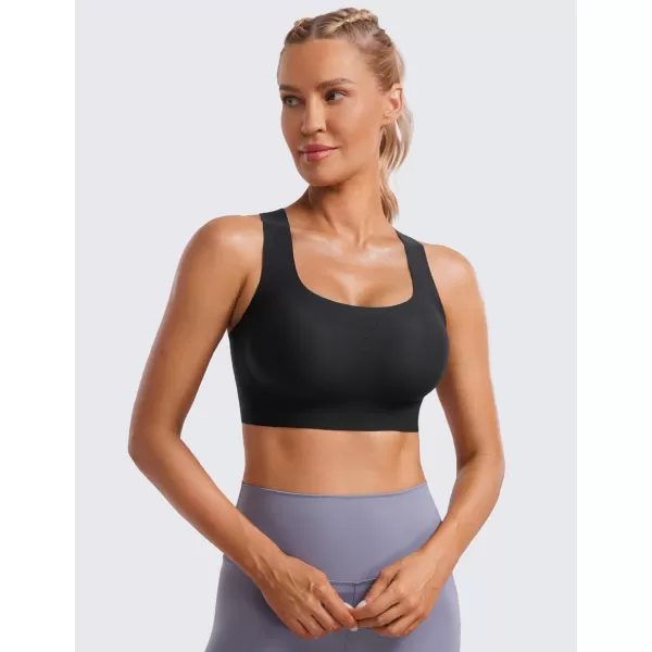 CRZ YOGA Womens Flex Sculpt Racerback Sports Bra  U Neck Medium Impact Padded Wireless Workout Bra Gym Crop TopBlack