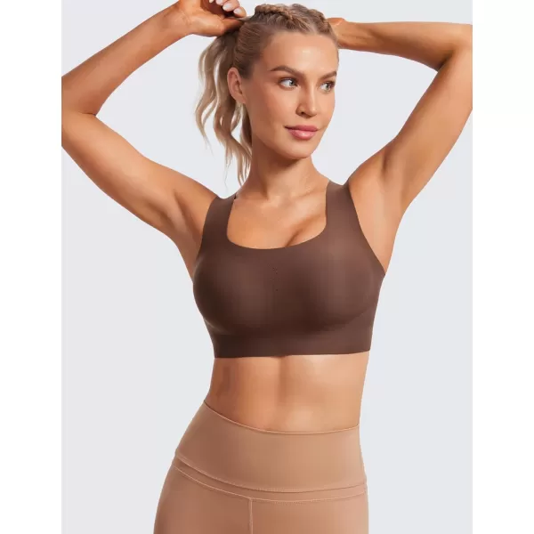 CRZ YOGA Womens Flex Sculpt Racerback Sports Bra  U Neck Medium Impact Padded Wireless Workout Bra Gym Crop TopCoffee Brown