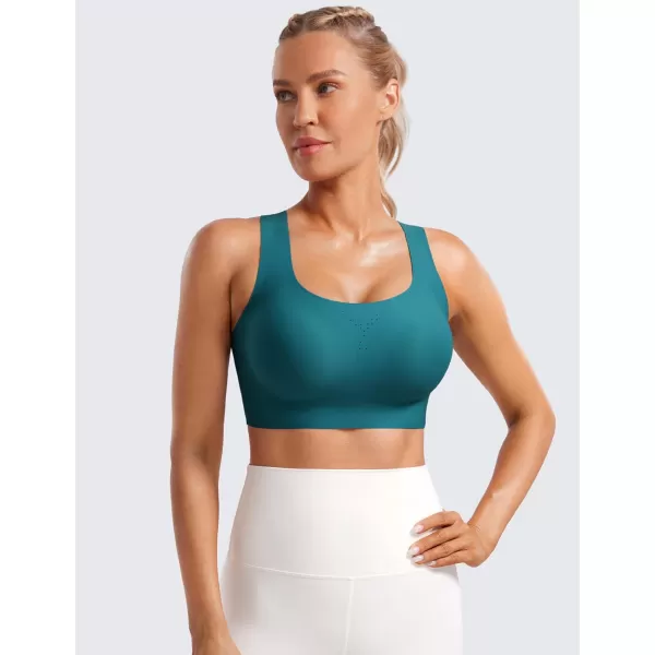 CRZ YOGA Womens Flex Sculpt Racerback Sports Bra  U Neck Medium Impact Padded Wireless Workout Bra Gym Crop TopGreen Jade