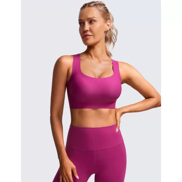 CRZ YOGA Womens Flex Sculpt Racerback Sports Bra  U Neck Medium Impact Padded Wireless Workout Bra Gym Crop TopMagenta Purple