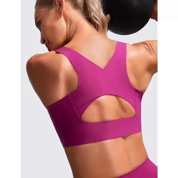 CRZ YOGA Womens Flex Sculpt Racerback Sports Bra  U Neck Medium Impact Padded Wireless Workout Bra Gym Crop TopMagenta Purple