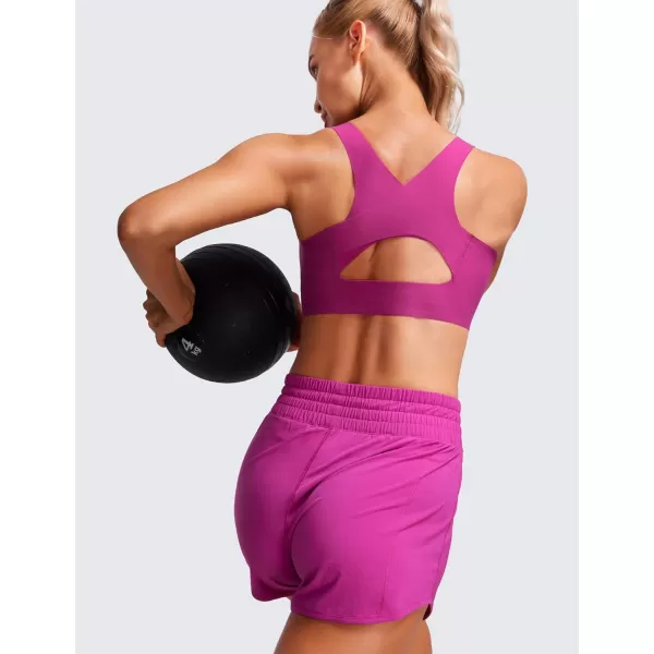 CRZ YOGA Womens Flex Sculpt Racerback Sports Bra  U Neck Medium Impact Padded Wireless Workout Bra Gym Crop TopMagenta Purple