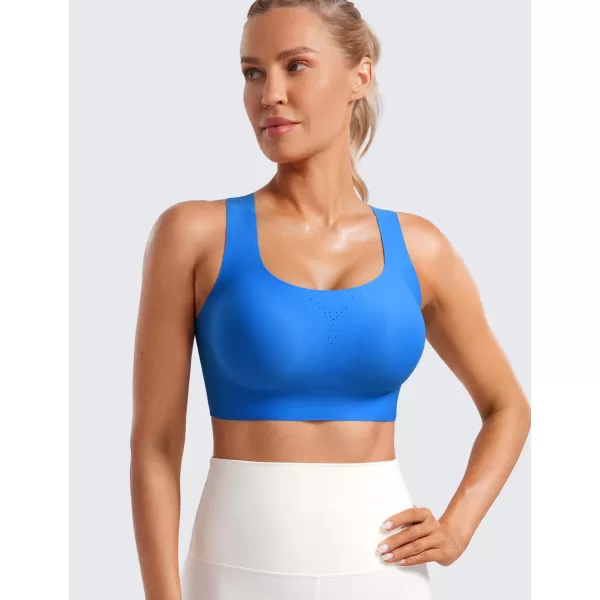 CRZ YOGA Womens Flex Sculpt Racerback Sports Bra  U Neck Medium Impact Padded Wireless Workout Bra Gym Crop TopSparkle Blue