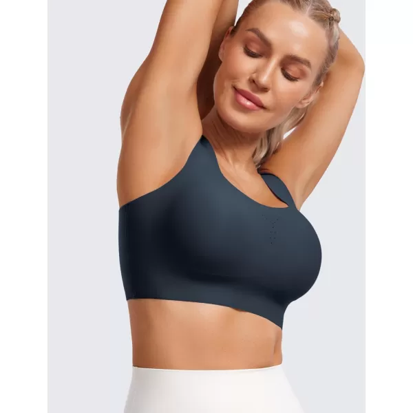 CRZ YOGA Womens Flex Sculpt Racerback Sports Bra  U Neck Medium Impact Padded Wireless Workout Bra Gym Crop TopTrue Navy