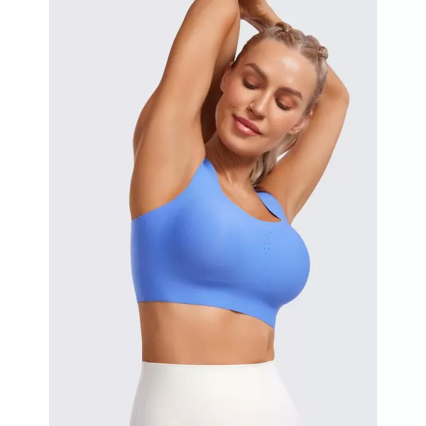 CRZ YOGA Womens Flex Sculpt Racerback Sports Bra  U Neck Medium Impact Padded Wireless Workout Bra Gym Crop TopWild Indigo