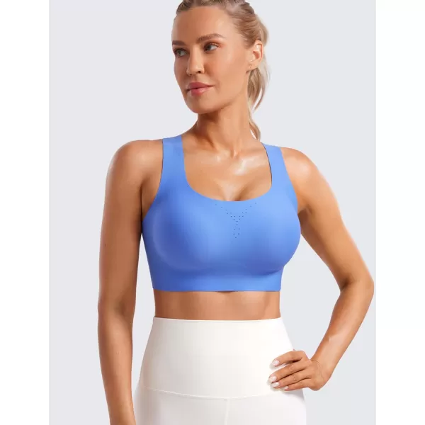 CRZ YOGA Womens Flex Sculpt Racerback Sports Bra  U Neck Medium Impact Padded Wireless Workout Bra Gym Crop TopWild Indigo