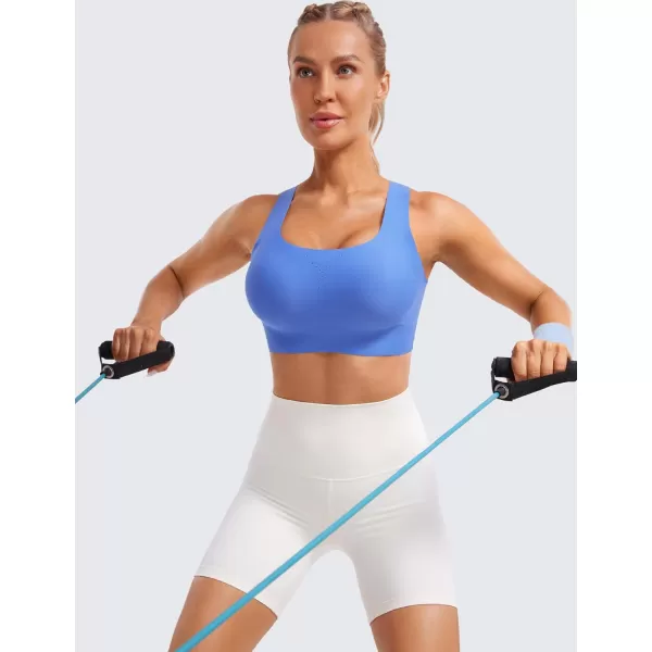 CRZ YOGA Womens Flex Sculpt Racerback Sports Bra  U Neck Medium Impact Padded Wireless Workout Bra Gym Crop TopWild Indigo