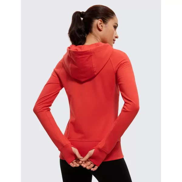 CRZ YOGA Womens Full Zip Hooded Sweatshirts Workout Sweat Jackets Slim Fit Running Track Hoodies with ThumbholesDark Red