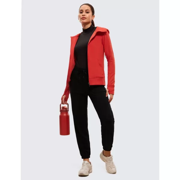 CRZ YOGA Womens Full Zip Hooded Sweatshirts Workout Sweat Jackets Slim Fit Running Track Hoodies with ThumbholesDark Red