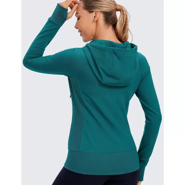 CRZ YOGA Womens Full Zip Hooded Sweatshirts Workout Sweat Jackets Slim Fit Running Track Hoodies with ThumbholesGreen Jade