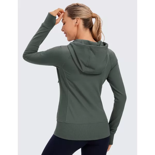 CRZ YOGA Womens Full Zip Hooded Sweatshirts Workout Sweat Jackets Slim Fit Running Track Hoodies with ThumbholesGrey Sage