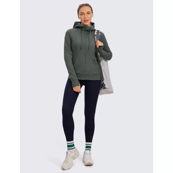 CRZ YOGA Womens Full Zip Hooded Sweatshirts Workout Sweat Jackets Slim Fit Running Track Hoodies with ThumbholesGrey Sage