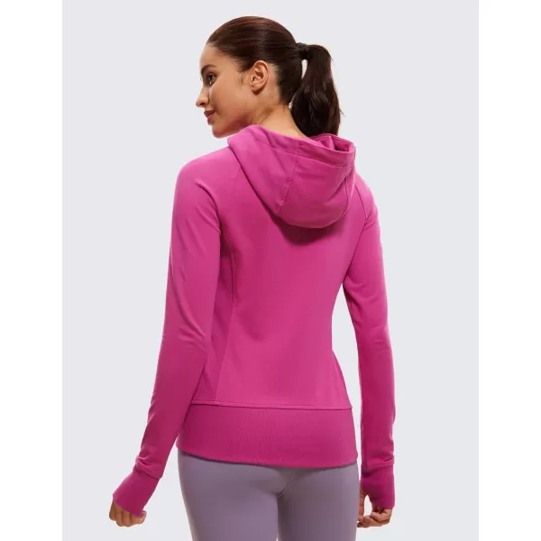 CRZ YOGA Womens Full Zip Hooded Sweatshirts Workout Sweat Jackets Slim Fit Running Track Hoodies with ThumbholesHibiscus Purple