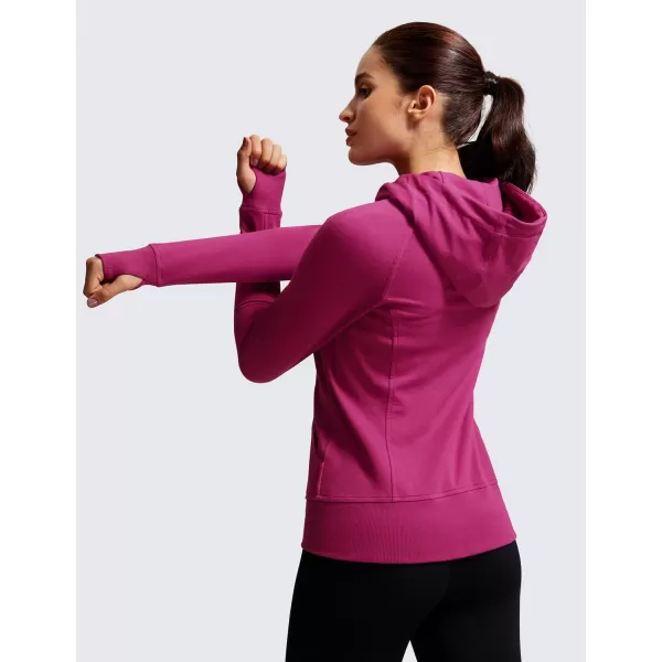 CRZ YOGA Womens Full Zip Hooded Sweatshirts Workout Sweat Jackets Slim Fit Running Track Hoodies with ThumbholesMagenta Purple