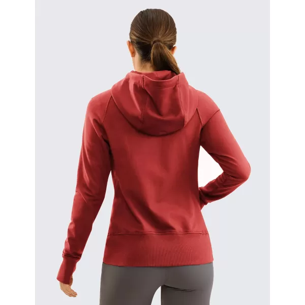 CRZ YOGA Womens Full Zip Hooded Sweatshirts Workout Sweat Jackets Slim Fit Running Track Hoodies with ThumbholesSmoked Red