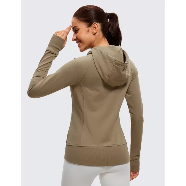 CRZ YOGA Womens Full Zip Hooded Sweatshirts Workout Sweat Jackets Slim Fit Running Track Hoodies with ThumbholesSoul Brown