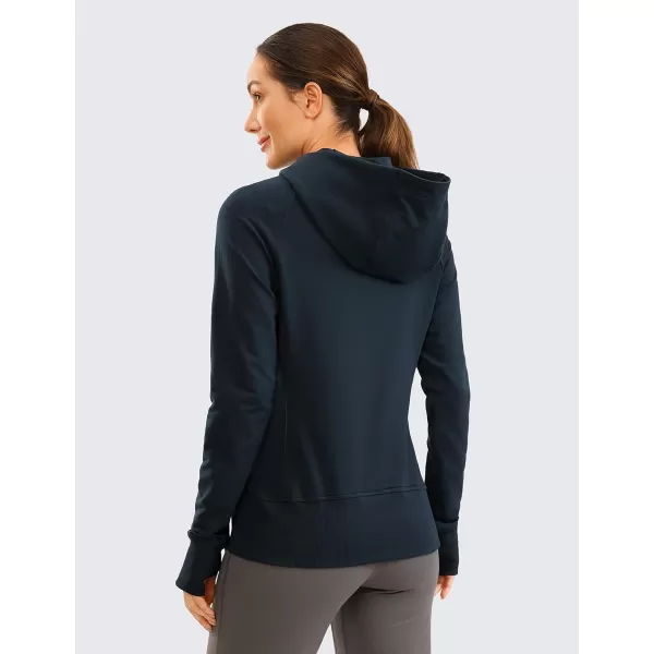 CRZ YOGA Womens Full Zip Hooded Sweatshirts Workout Sweat Jackets Slim Fit Running Track Hoodies with ThumbholesTrue Navy