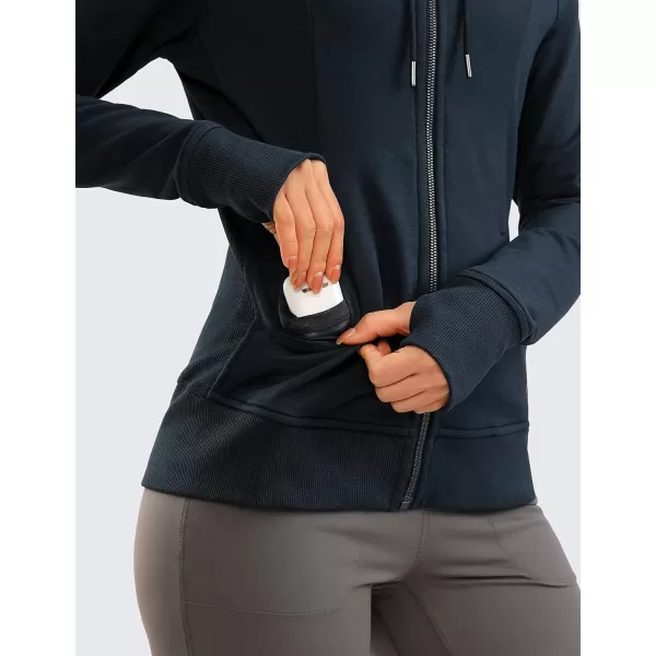 CRZ YOGA Womens Full Zip Hooded Sweatshirts Workout Sweat Jackets Slim Fit Running Track Hoodies with ThumbholesTrue Navy