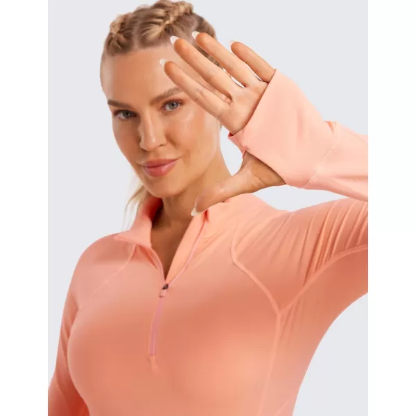 CRZ YOGA Womens Half Zip Long Sleeve Pullover Shirts Slim Fit Workout Yoga Athletic Tops with ThumbholesDew Pink