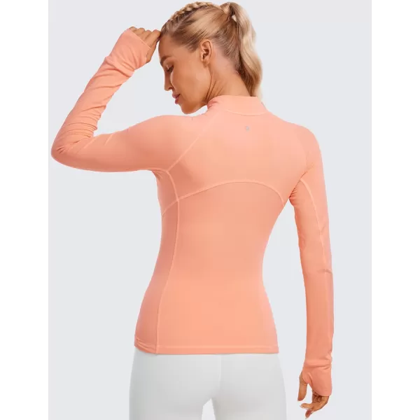 CRZ YOGA Womens Half Zip Long Sleeve Pullover Shirts Slim Fit Workout Yoga Athletic Tops with ThumbholesDew Pink