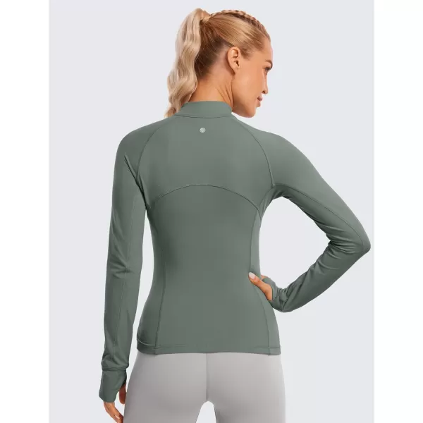 CRZ YOGA Womens Half Zip Long Sleeve Pullover Shirts Slim Fit Workout Yoga Athletic Tops with ThumbholesGrey Sage