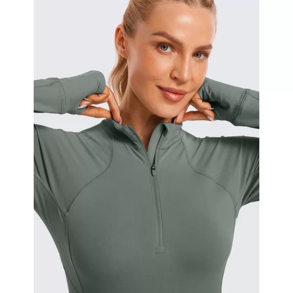 CRZ YOGA Womens Half Zip Long Sleeve Pullover Shirts Slim Fit Workout Yoga Athletic Tops with ThumbholesGrey Sage