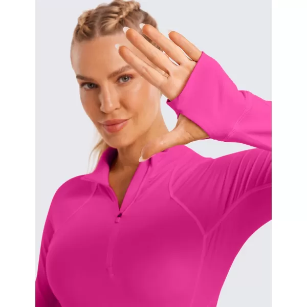 CRZ YOGA Womens Half Zip Long Sleeve Pullover Shirts Slim Fit Workout Yoga Athletic Tops with ThumbholesHibiscus Purple