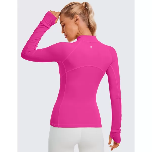 CRZ YOGA Womens Half Zip Long Sleeve Pullover Shirts Slim Fit Workout Yoga Athletic Tops with ThumbholesHibiscus Purple