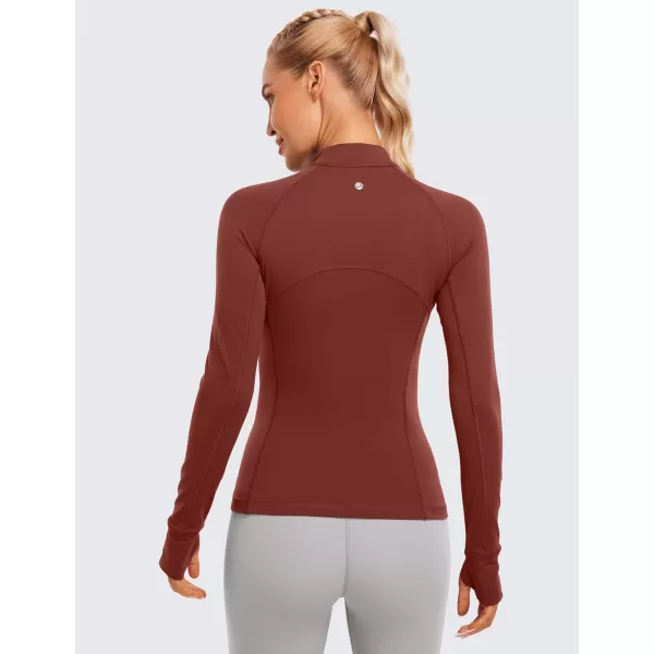 CRZ YOGA Womens Half Zip Long Sleeve Pullover Shirts Slim Fit Workout Yoga Athletic Tops with ThumbholesJujube Brown