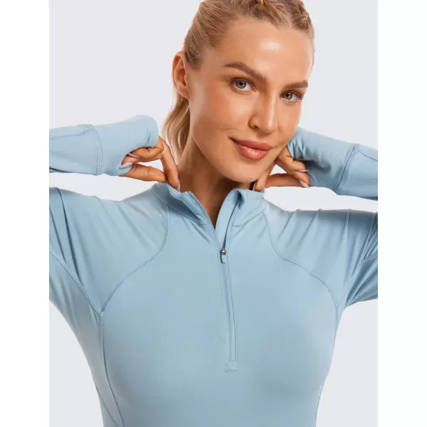 CRZ YOGA Womens Half Zip Long Sleeve Pullover Shirts Slim Fit Workout Yoga Athletic Tops with ThumbholesLight Grayish Blue