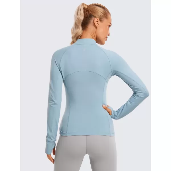 CRZ YOGA Womens Half Zip Long Sleeve Pullover Shirts Slim Fit Workout Yoga Athletic Tops with ThumbholesLight Grayish Blue