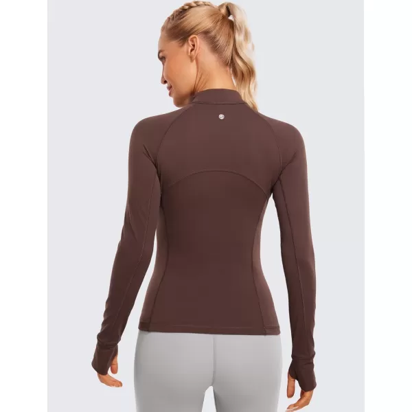 CRZ YOGA Womens Half Zip Long Sleeve Pullover Shirts Slim Fit Workout Yoga Athletic Tops with ThumbholesTaupe