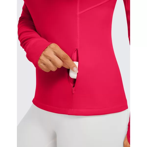 CRZ YOGA Womens Half Zip Long Sleeve Pullover Shirts Slim Fit Workout Yoga Athletic Tops with ThumbholesViva Magenta