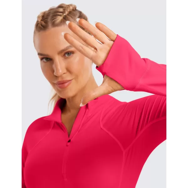 CRZ YOGA Womens Half Zip Long Sleeve Pullover Shirts Slim Fit Workout Yoga Athletic Tops with ThumbholesViva Magenta